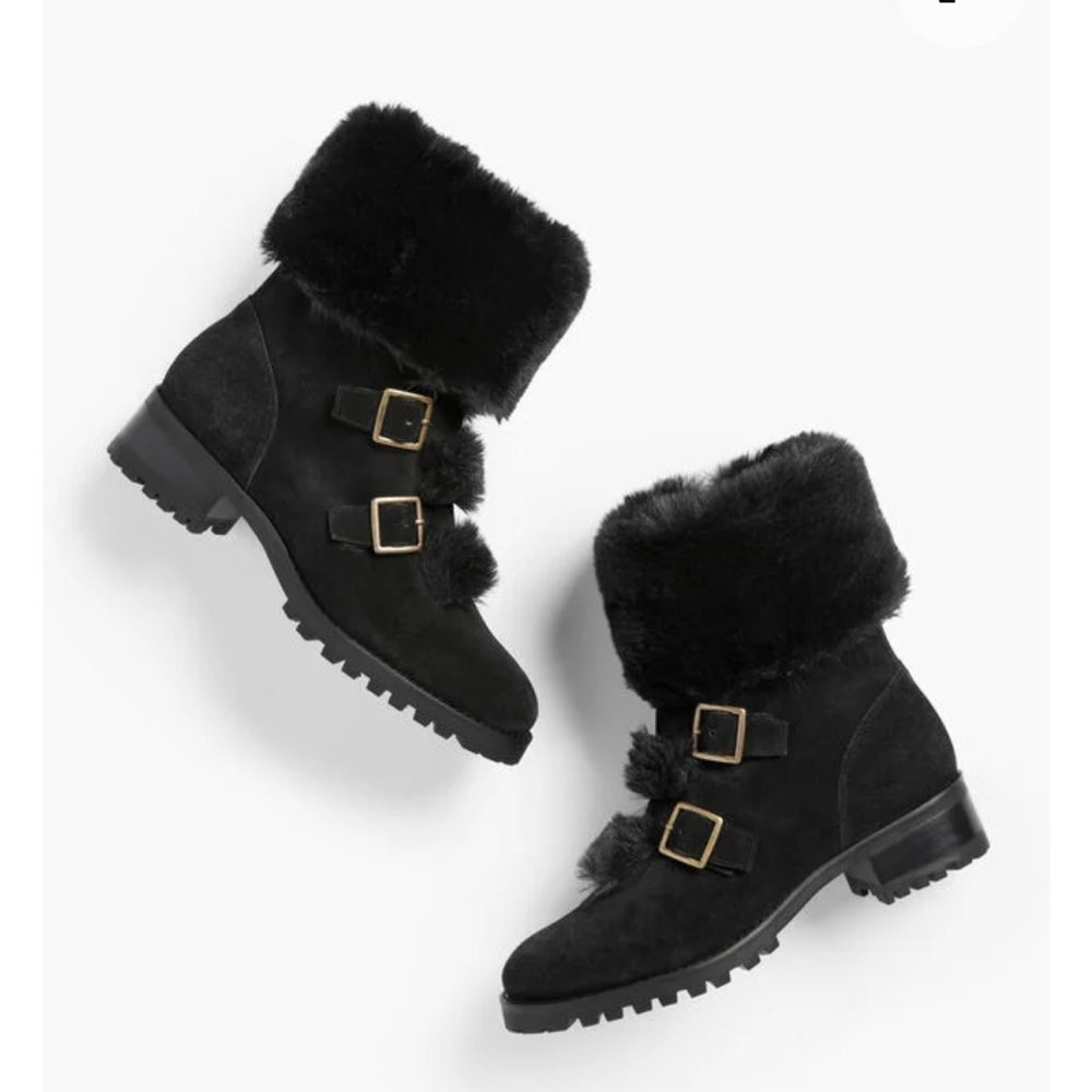 Talbots Black Faux Fur Buckle Boots